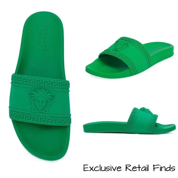 NIB Versace Pool Slides NIB Authentic Versace Logo Flat Pool Sandals size EUR 39/ US  main image 2